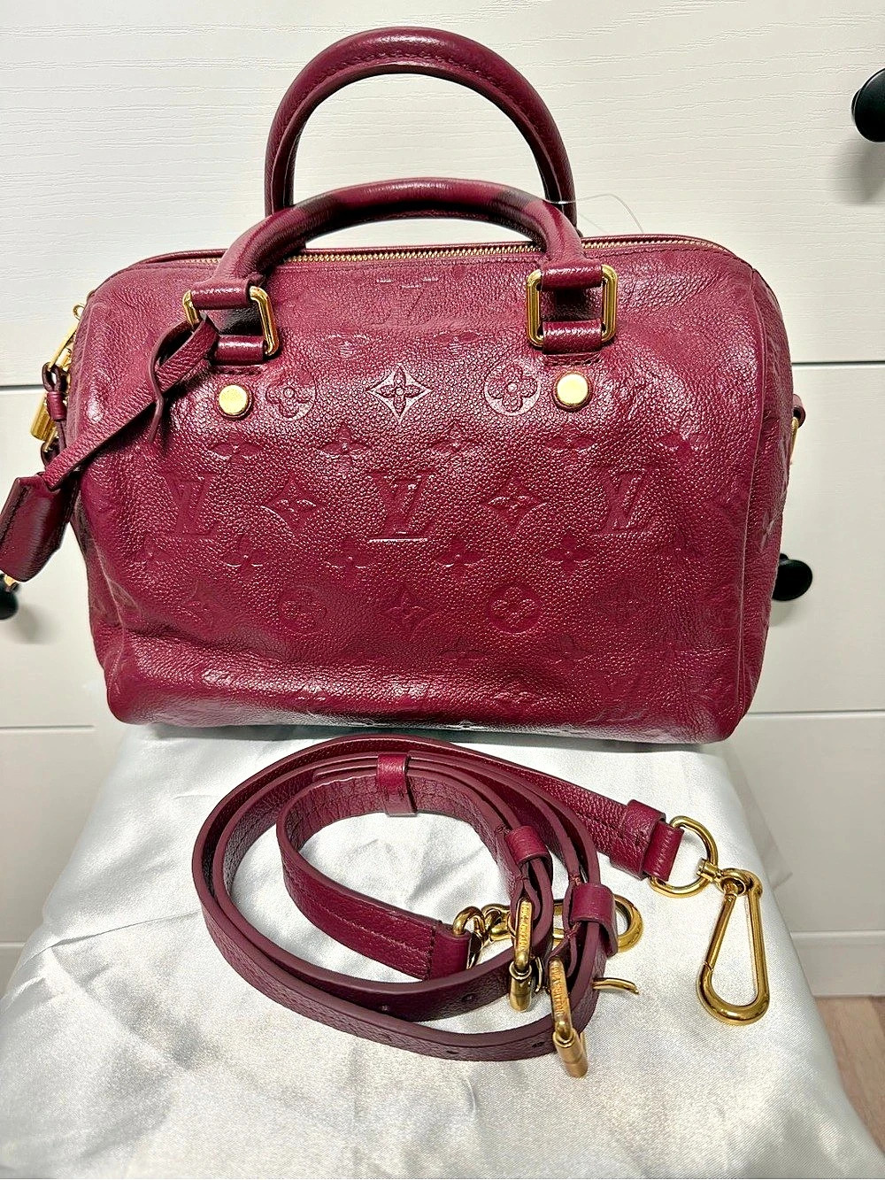 Louis Vuitton Speedy Bandouliere 25 Empreinte Leather Aurore Raspberry